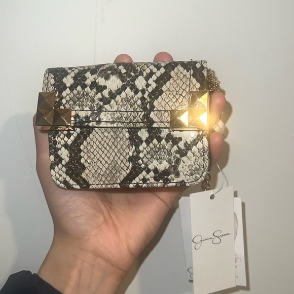 Jessica Simpson mini snake style pattern mini purse bag natural python chain - Picture 1 of 13